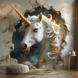 3D Fantasy Unicorn Wall Decal Sticker - Enchanted Unicorn Breaking Through Wall - Decords