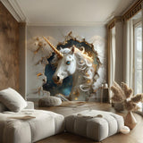 3D Fantasy Unicorn Wall Decal Sticker - Enchanted Unicorn Breaking Through Wall - Decords