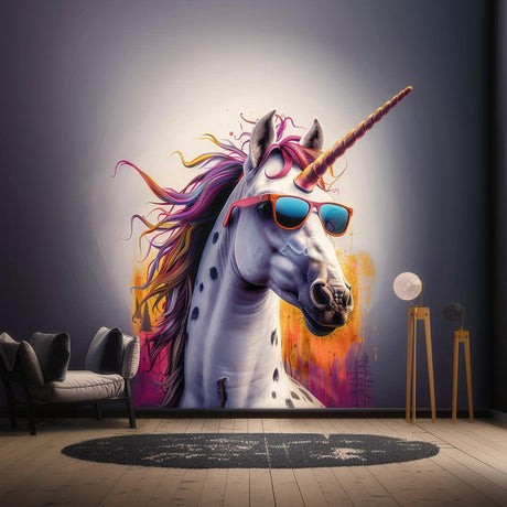 Photorealistic Unicorn Wall Sticker - Bold Vibrant Unicorn with Sunglasses Decal - Decords