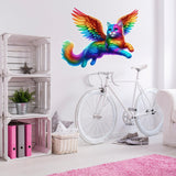 Rainbow Flying Cat with Wings Wall Sticker Decals - Vibrant Room Decor for Kids, Nursery, and Playrooms - Decords