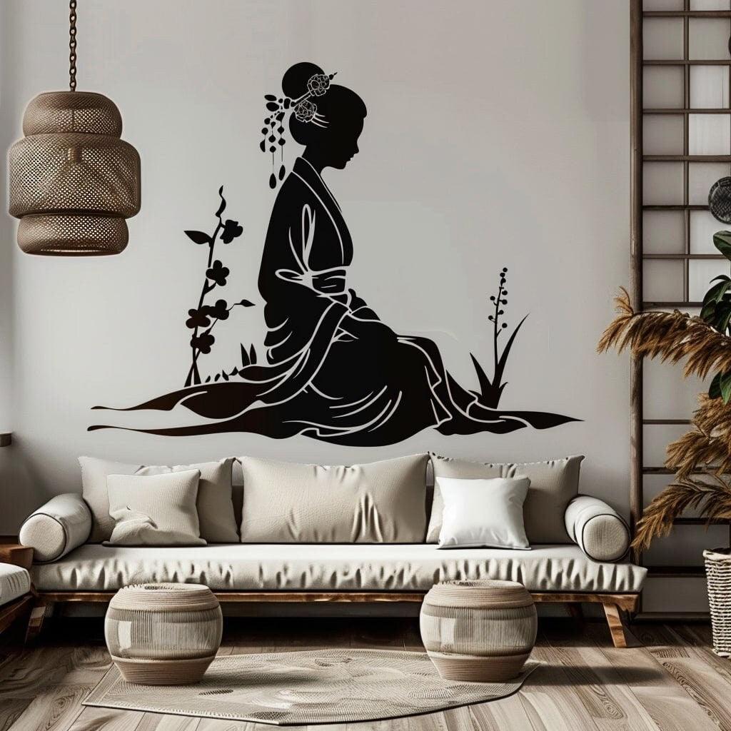 Geisha Silhouette Wall Decal Sticker - Elegant Japanese Art Decals - Decords