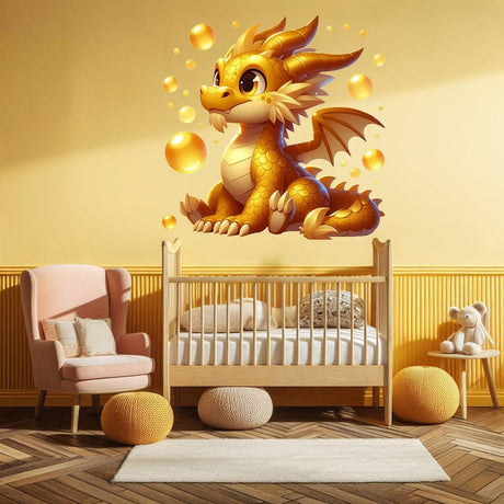 Golden Baby Dragon Wall Decal Sticker - Sparkling Fantasy Dragon Wall Decals for Kids Room - Decords