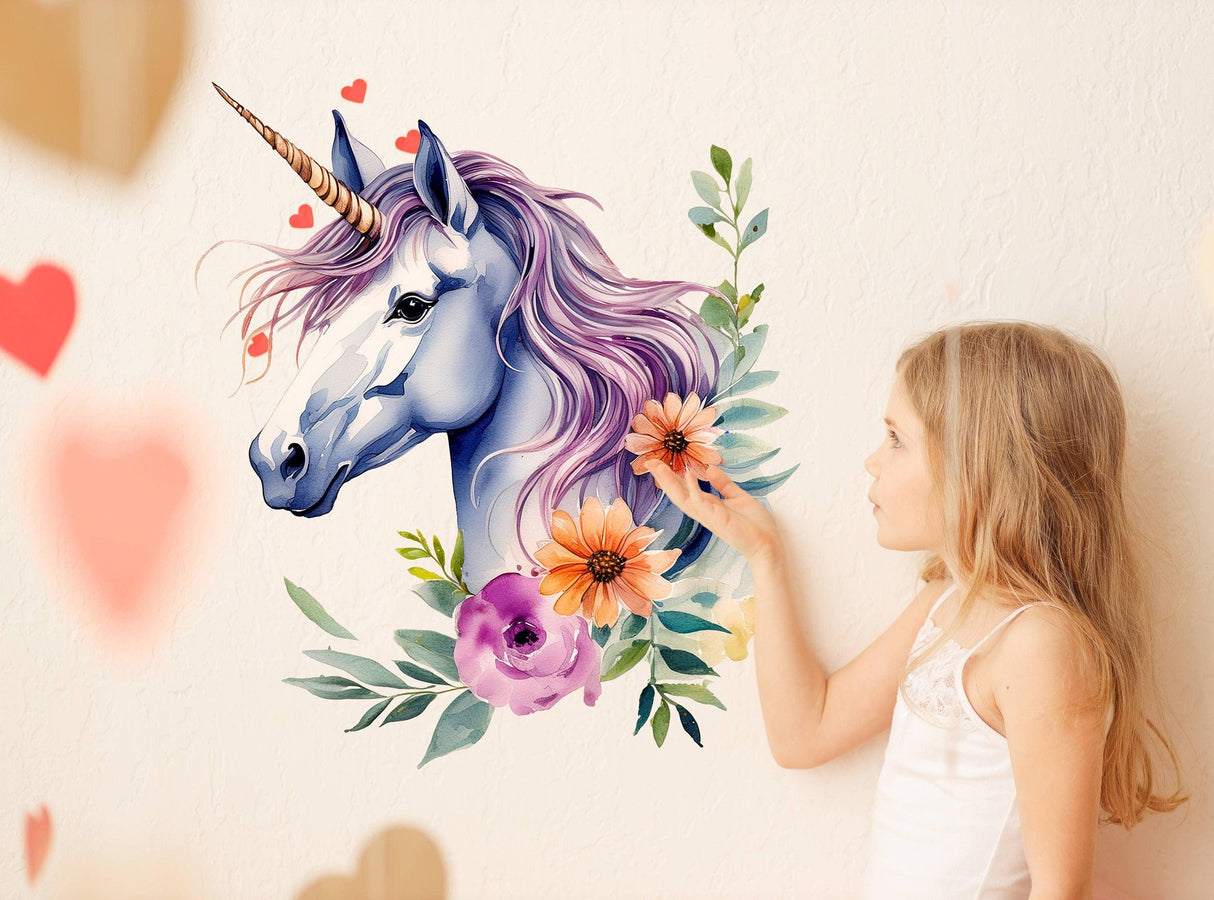 Magical Unicorn Wall Decal Sticker - Floral Unicorn Mural - Decords