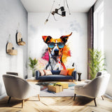 Photorealistic Jack Russell Terrier Wall Sticker - Vibrant Watercolor Dog with Sunglasses Decal - Decords