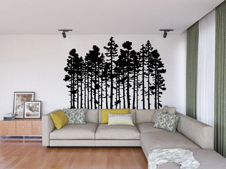 Forest Silhouette Wall Sticker | Black Pine Tree Wall Decal | Nature-Inspired Home Decor | Rustic Living Room Wall Art | Woodland Bedroom - Decords