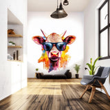 Baby Cow with Sunglasses Sticker | Colorful Watercolor Splash Art Decals | Fun Kids Room Decor | Photorealistic Animal Wall Sticker - Decords