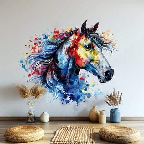 Vibrant Watercolor Horse Head Wall Decal Sticker - Artistic Animal Decor for Living Room, Creative Space - Decords