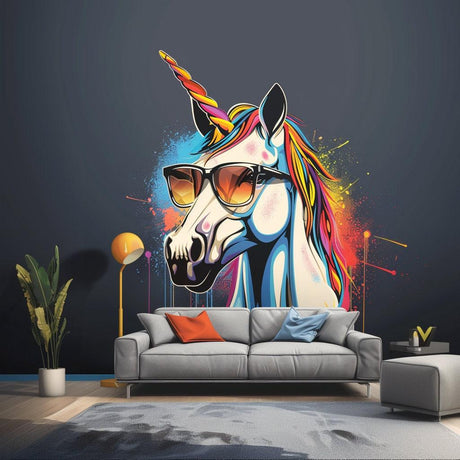 Graffiti Unicorn Wall Sticker - Colorful Unicorn with Sunglasses Decal - Decords