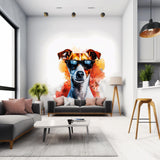 Vibrant Jack Russell Terrier Wall Sticker with Sunglasses | Watercolor Dog Art Decal | Modern Pet Lover Home Decor | Fun Bedroom Decoration - Decords