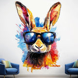 Stylish Rabbit with Sunglasses Wall Decal | Colorful Watercolor Art Sticker | Fun Animal Wall Decor | Photorealistic Room Decals Home Decor - Decords