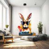 Colorful Rabbit with Sunglasses Wall Decal | Fun Watercolor Art Sticker | Playful Animal Decor | Photorealistic Bunny Wall Sticker - Decords