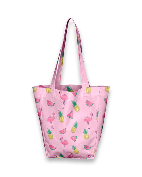 Pink Kids Shopper Bag with Flamingos and Pineapples | Cute Children's Tote | Fun and Stylish Pink Flamingo Bag for Girls - Decords