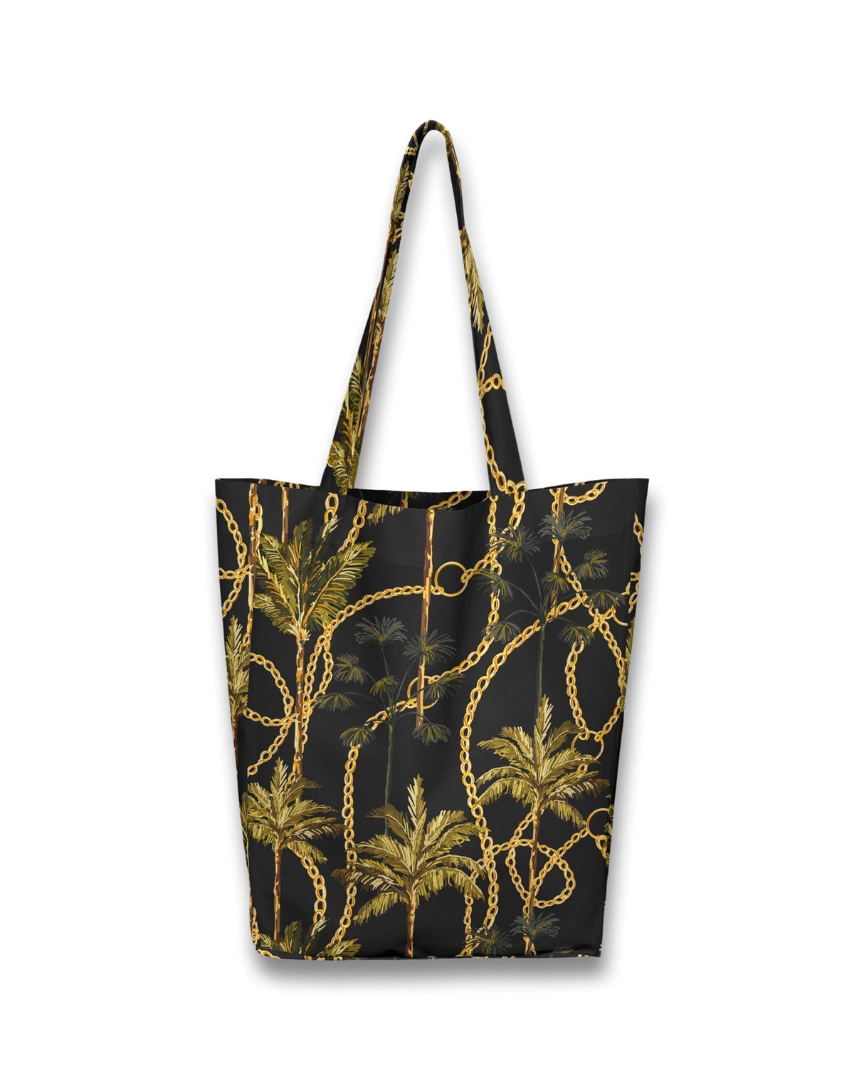 Women's Black Shopper Bag with Gold Chains Design | Large Tote with Wallet | Elegant Durable Travel Bag | Stylish Woman Beach and Gym Bag - Decords