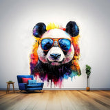 Vibrant Panda Wall Decal with Sunglasses | Watercolor Splash Bear Sticker | Cool Animal Nursery Decor | Fun Kids' Room Decals - Decords