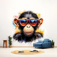 Vibrant Baby Chimpanzee Wall Sticker | Cool Animal Decal | Colorful Chimp Wall Decal with Sunglasses | Playful Nursery Wall Art - Decords