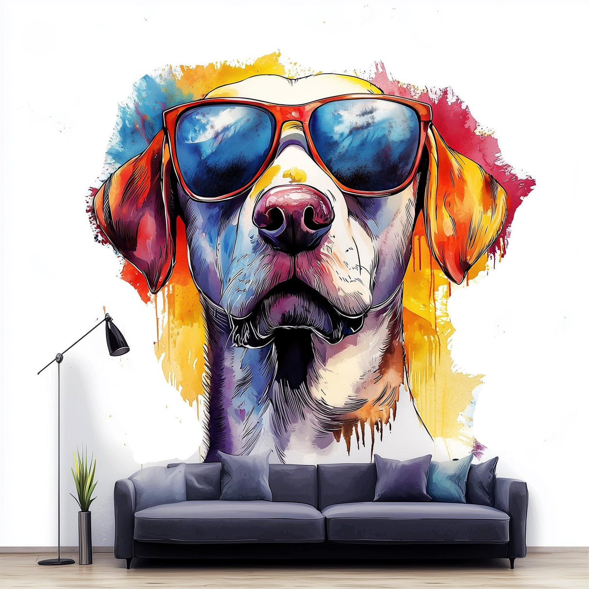 Vibrant Labrador Retriever Wall Sticker | Colorful Dog Decal with Sunglasses | Fun Animal Wall Art | Playful Pet Decor | Bold Wall Decal - Decords