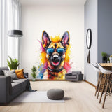 Vibrant German Shepherd Wall Sticker | Cute Dog Decal with Sunglasses | Colorful Puppy Wall Art | Pet Decor for Nursery | Fun Wall Decal - Decords