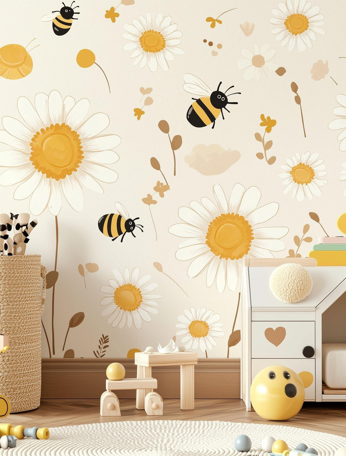 Daisy and Bee Wall Decals | Nursery Wall Stickers | Floral Bee Kids Room Decor | Removable Daisy Wall Art | Nature-Inspired Nursery Decals - Decords