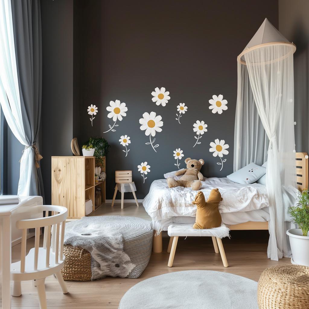 Daisy Flower Wall Decals | Removable Floral Wall Stickers for Nursery & Kids Room | Boho Flower Wall Art | Daisy-Themed Room Decor - Decords