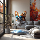 Cool Corgi with Sunglasses Wall Decal | Fun Dog Wall Art | Removable Pet Wall Sticker | Stylish Puppy Themed Room Decor for Kids Living Room - Decords