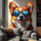 Happy Corgi with Sunglasses Wall Decal | Fun Dog Wall Art | Removable Pet Wall Sticker | Quirky Puppy Themed Room Decor for Kids Living Room - Decords