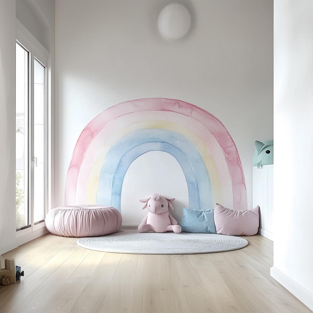 Pastel Rainbow Wall Decal | Watercolor Rainbow Nursery Sticker | Removable Wall Art for Game Room, Kids Room, or Playroom - Decords