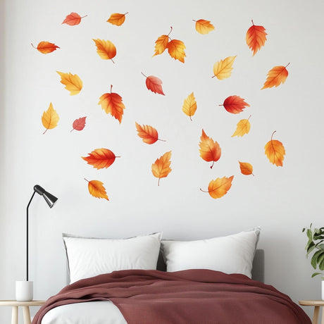 Autumn Leaves Wall Decal | Set of 25 Fall Leaf Stickers | Removable Seasonal Wall Art for Bedroom, Living Room, or Office Decor - Decords