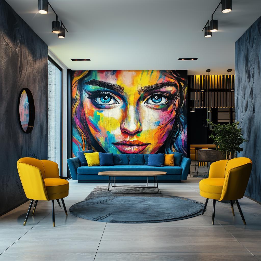 Vibrant Abstract Woman's Face Wallpaper Sticker | Large Wall Mural | Peel and Stick Vinyl Art Decal for Living Room, Office, or Lobby Decor - Decords