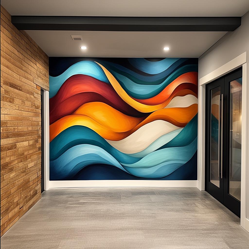 Abstract Waves Wallpaper Sticker | Large Peel and Stick Wall Mural | Colorful Vinyl Decal Art for Living Room, Office, or Lobby Decor - Decords