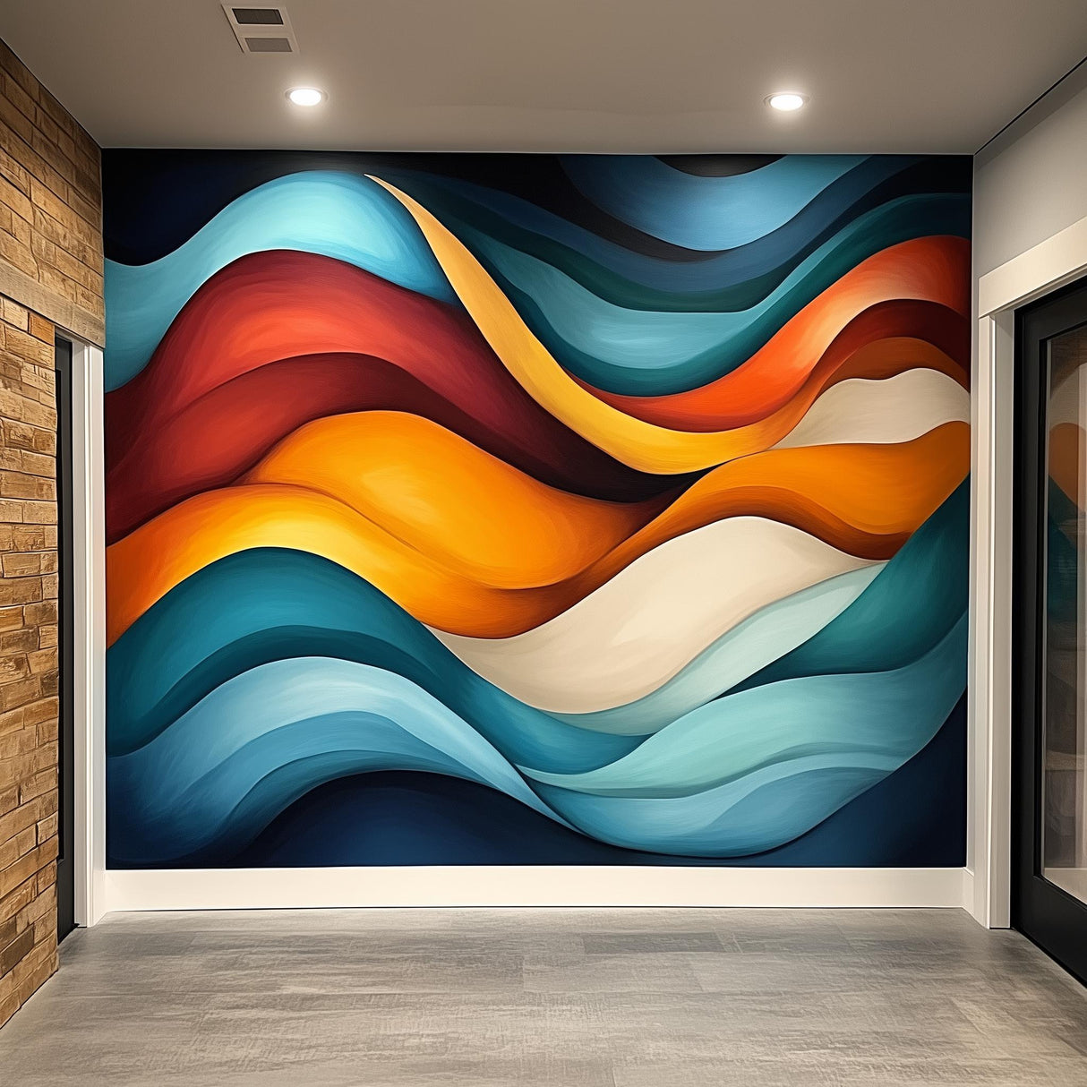 Abstract Waves Wallpaper Sticker | Large Peel and Stick Wall Mural | Colorful Vinyl Decal Art for Living Room, Office, or Lobby Decor - Decords