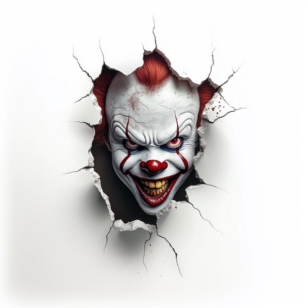 3D Evil Clown Wall Sticker | Scary Breakthrough Clown Crack Porthole Decal | Halloween Horror Wall Art Decor - Decords