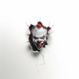 3D Evil Clown Wall Sticker | Scary Breakthrough Clown Crack Porthole Decal | Halloween Horror Wall Art Decor - Decords