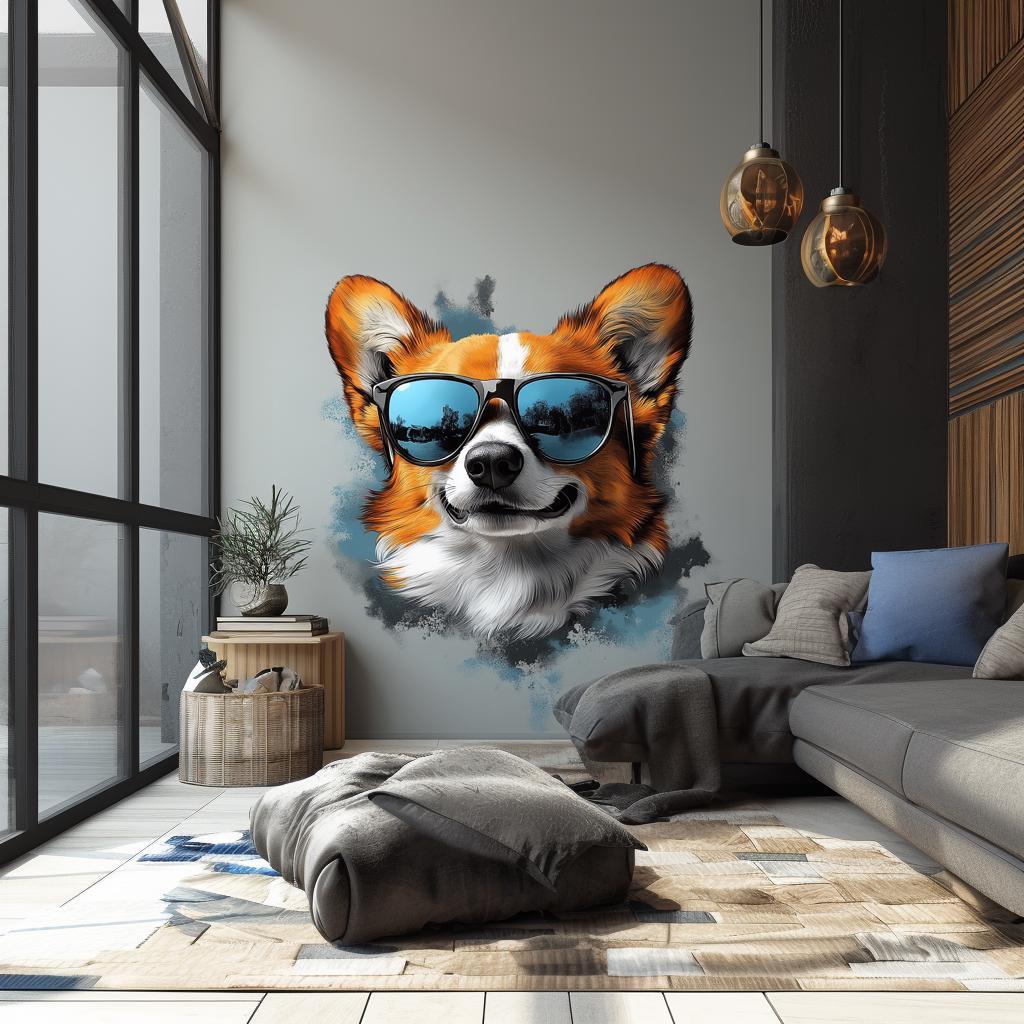 Corgi with Sunglasses Wall Decal | Cool Dog Wall Art | Removable Animal Wall Sticker | Fun Puppy Themed Room Decor for Kids, Living Room - Decords