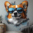 Corgi with Sunglasses Wall Decal | Cool Dog Wall Art | Removable Animal Wall Sticker | Fun Puppy Themed Room Decor for Kids, Living Room - Decords