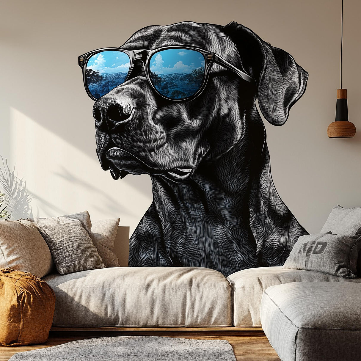 Cool Black Dog with Sunglasses Wall Decal | Stylish Great Dane Wall Art | Removable Pet Wall Sticker | Modern Puppy Themed Room Decor - Decords