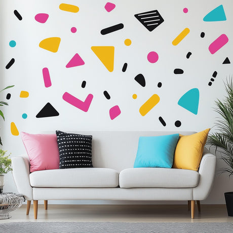 Memphis Pattern Wall Decal | Colorful Geometric Shape Stickers | Removable Modern Art Wall Decor for Living Room, Office, or Kids Room - Decords