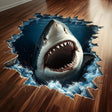 3D Shark Floor Sticker | Realistic Shark Vinyl Floor Decal | Shark Breakthrough Ocean Floor Art | Peel and Stick Vinyl Flooring Decoration - Decords