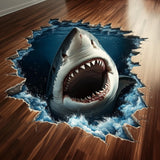 3D Shark Floor Sticker | Realistic Shark Vinyl Floor Decal | Shark Breakthrough Ocean Floor Art | Peel and Stick Vinyl Flooring Decoration - Decords