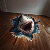 3D Shark Floor Sticker | Realistic Vinyl Shark Breaking Through Floor Decal | Ocean Themed Floor Art | Shark Attack Floor Mural - Decords