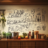 Black Kitchen Illustration Wall Sticker - Transparent Vinyl Wallpaper | Eco-Friendly Cooking-Themed Wall Art for Home or Restaurant - Decords