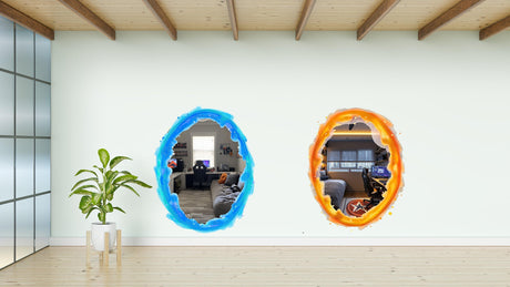 Custom Blue & Orange Portal Wall Stickers With Your own Image inside - Personalized Photo Inside, Vibrant Aura Oval Decals for Gamer and Geek Room Decor - Decords