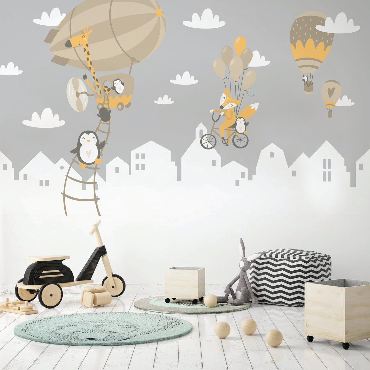 WhimsyLand Wall Decals: Penguin, Fox & Hot Air Balloon Themed Stickers - Decords