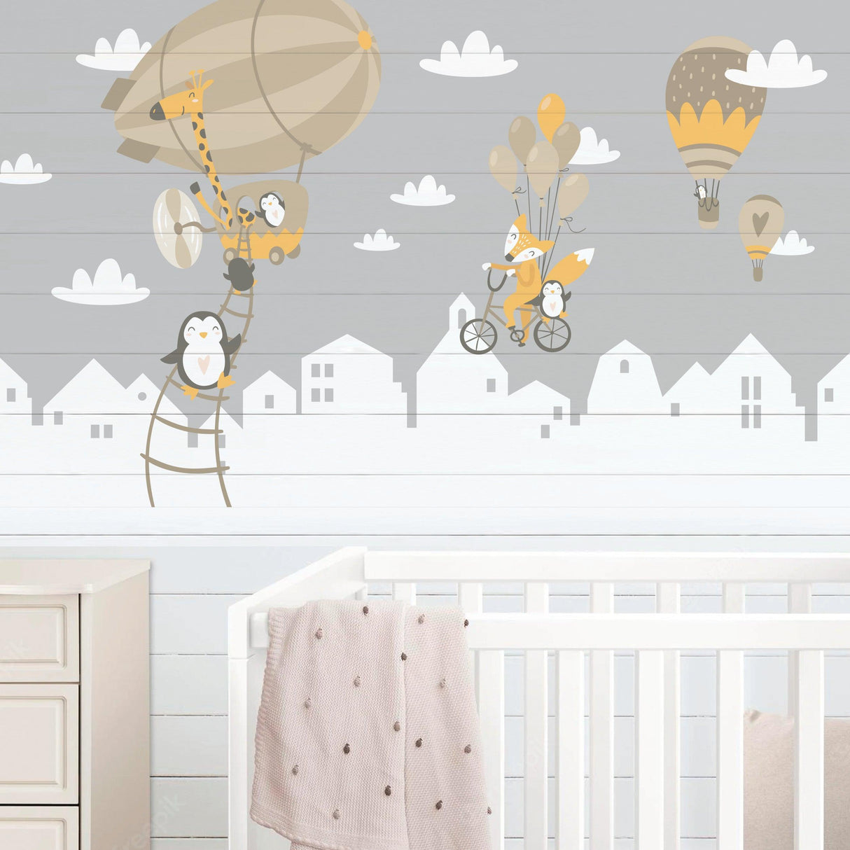 WhimsyLand Wall Decals: Penguin, Fox & Hot Air Balloon Themed Stickers - Decords