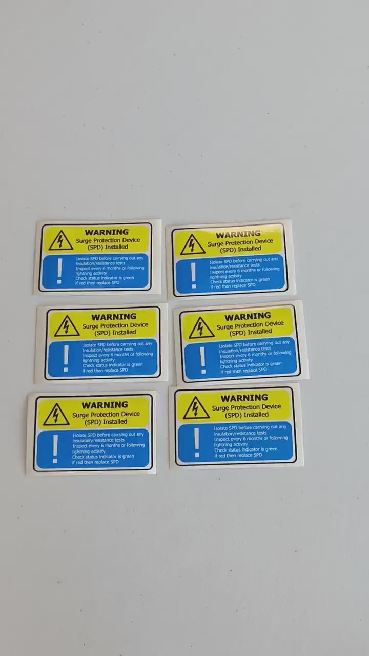 Surge Protection Device (SPD) Warning Label | Electrical Safety Decal | Yellow and Blue SPD Instruction Sticker Electrician Safety Supplies