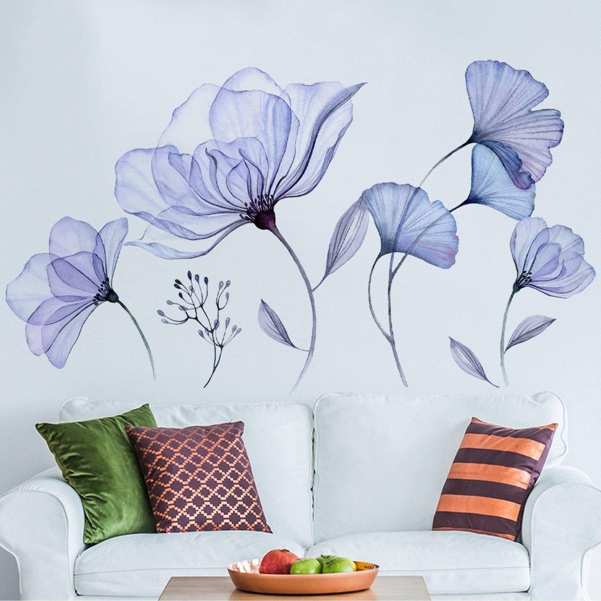 3D Blue Blossom Wall Decal - Elegant Floral Vinyl Sticker Mural - Decords