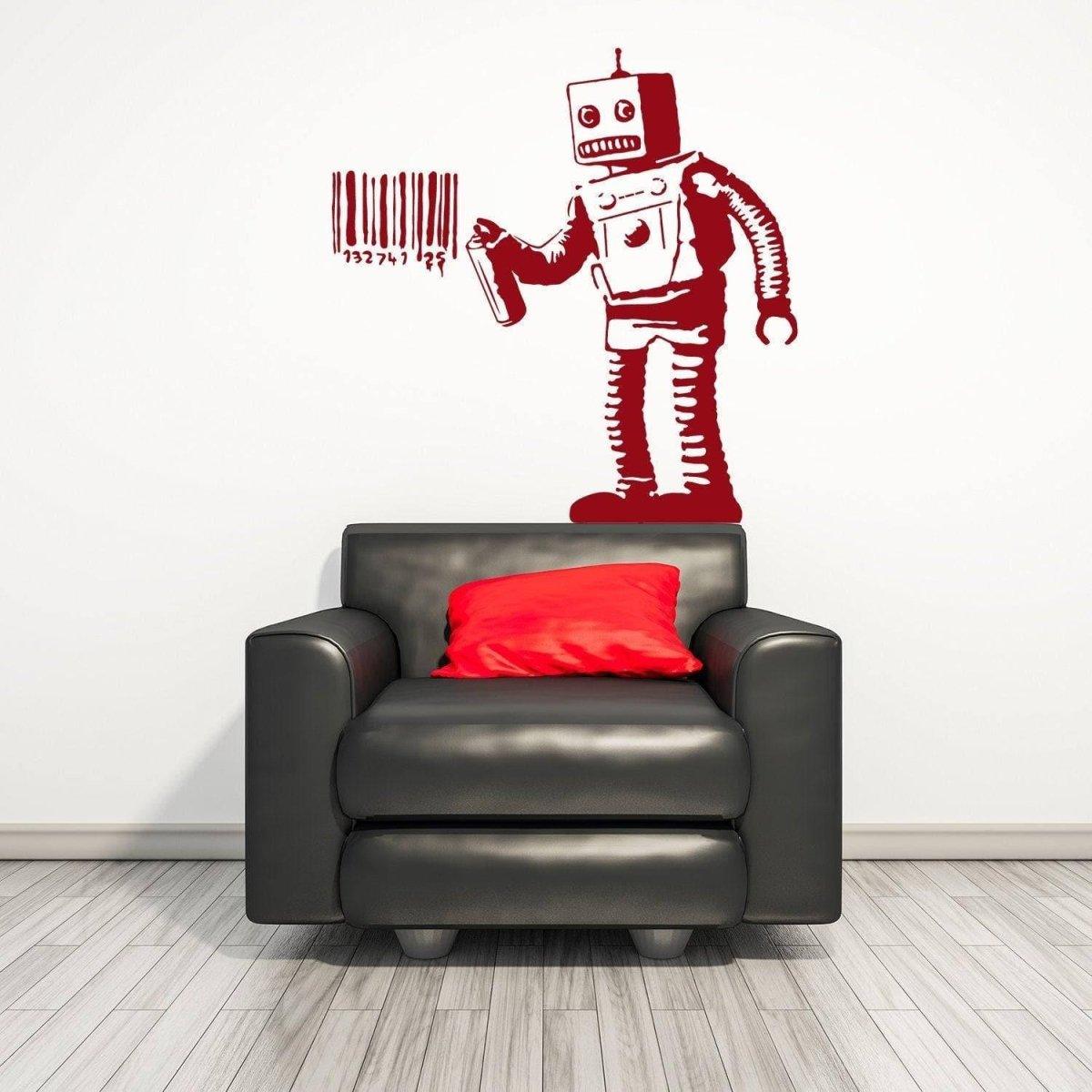 Street Art Style Robot Barcode Vinyl Decal - Trendy Wall Sticker - Decords