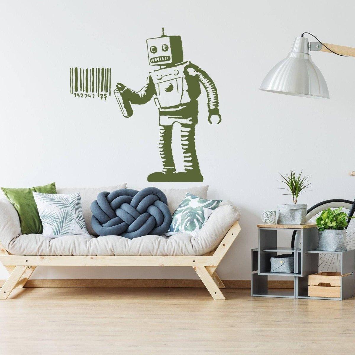 Street Art Style Robot Barcode Vinyl Decal - Trendy Wall Sticker - Decords