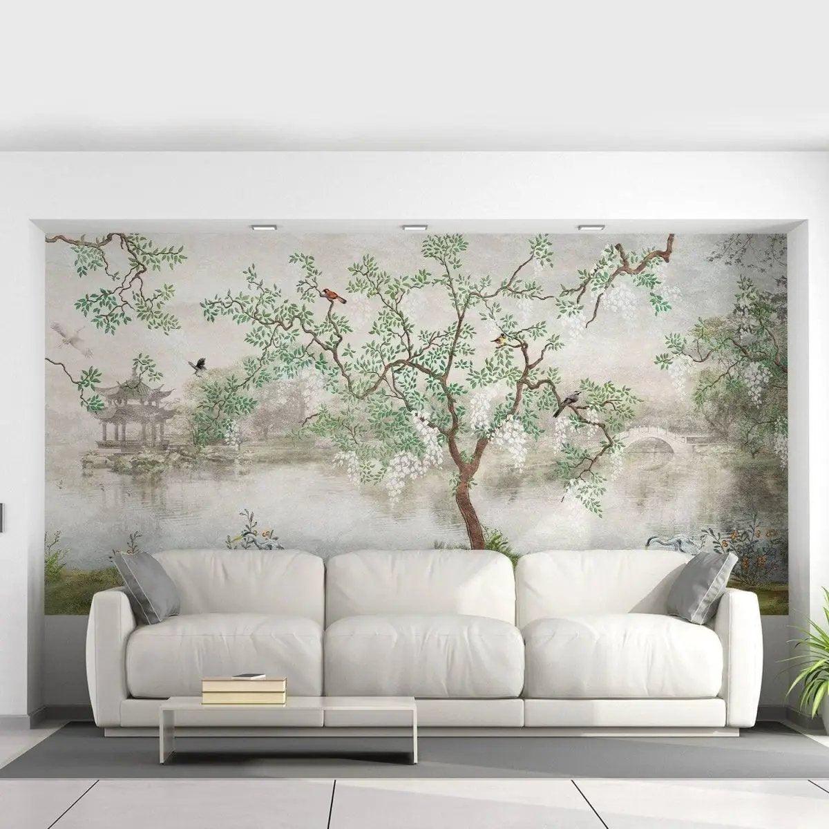 Dreamy Chinese Garden Wall Mural - Oriental Landscape Scenery Wallpaper for Home Decor - Decords