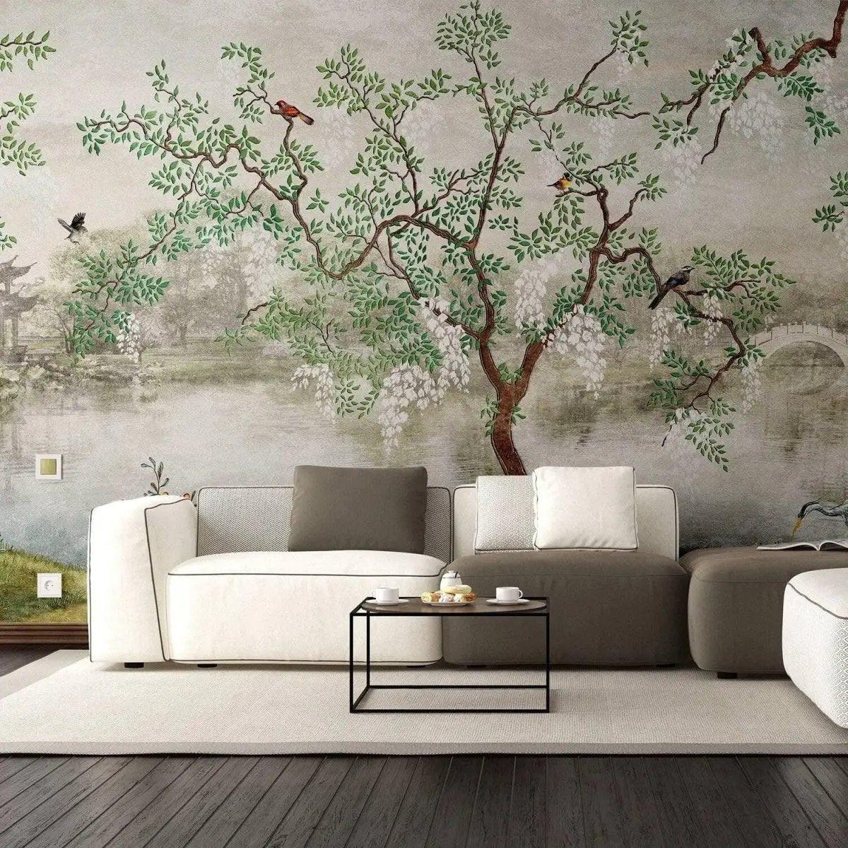 Dreamy Chinese Garden Wall Mural - Oriental Landscape Scenery Wallpaper for Home Decor - Decords