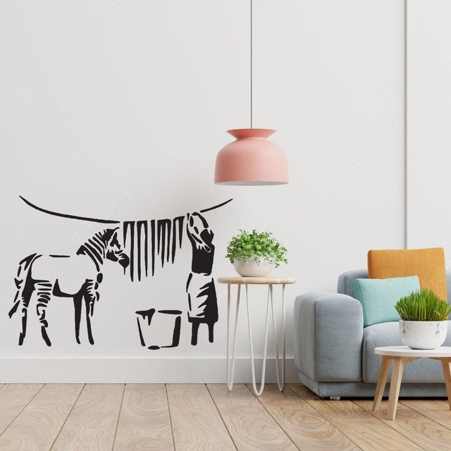 Urban Street Art Graffiti Wall Decal - Zebra Stripes Contemporary Laundry Sticker - Decords